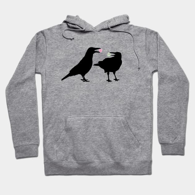 Valentine Candy Heart Crows Hoodie by cottoncanvas